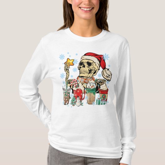 T-shirt Café de Noël Skeleton Latte Snowmen Sweets Sno (Devant)