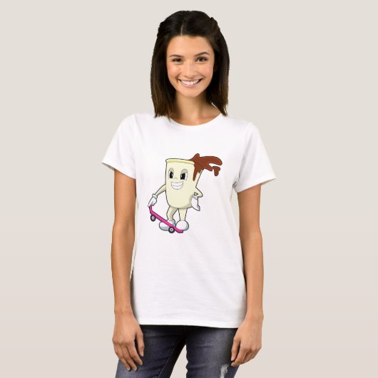 T-shirt Café en patinage avec skateboard (Devant entier)