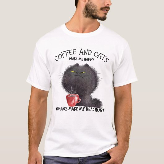 T-shirt Café Et Chats Me Rendent Heureux (Devant)