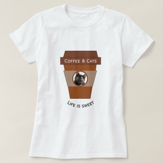 T-shirt Café et chats personnalisables - La vie est douce (Design devant)