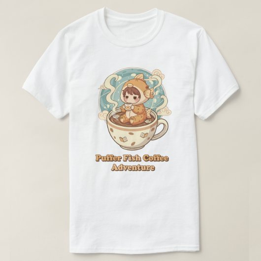 T-shirt Café et lecture d'art mignon poisson-globe (Design devant)