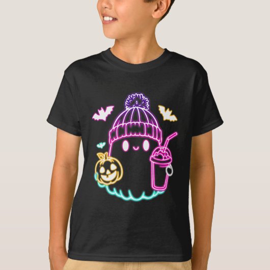 T-shirt Café Ghost Cute Retro Boire Halloween Éffrayant (Devant)