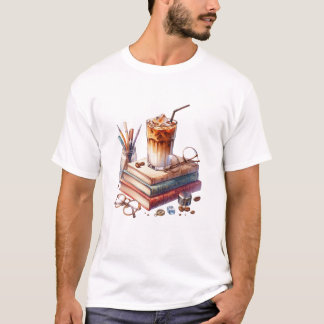 T-shirt Café glacé aquarelle cosy et livres anciens Acad