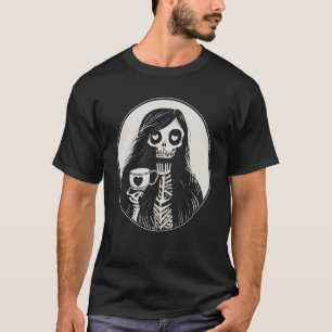 T-shirt Café gothique Boire Squelette Femme