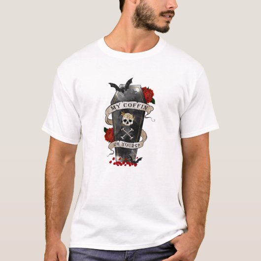 T-shirt Café gothique et crâne avec Rose rouge (Devant)