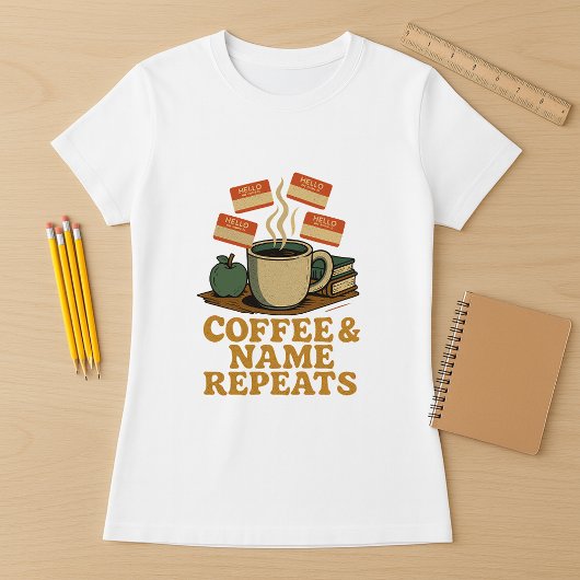 T-shirt Café & Nom Répète Enseignant; Amusants École Intro