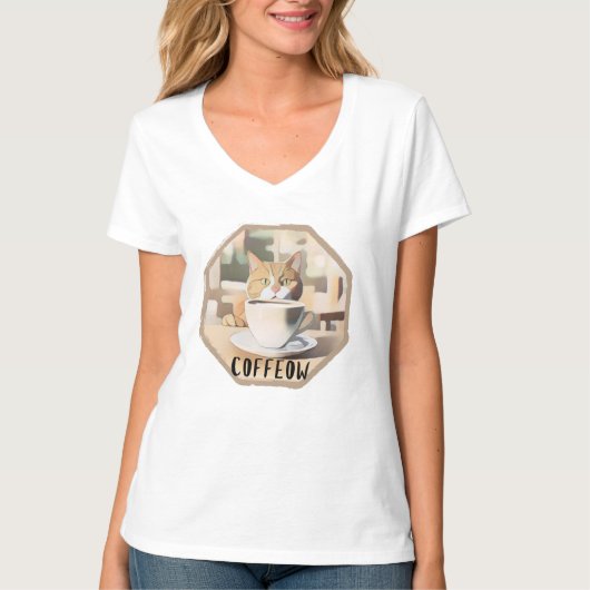 T-shirt Café Occupé Cute Chat (Devant)
