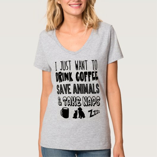 T-shirt Café potable et animaux économisants (Devant)