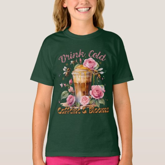 T-shirt Caféine et fleurs : Café glacé délicieux (Devant)
