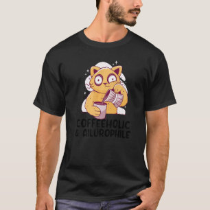 T-shirt Caféinomane Ailurophile Chat Buvant du Café Chats