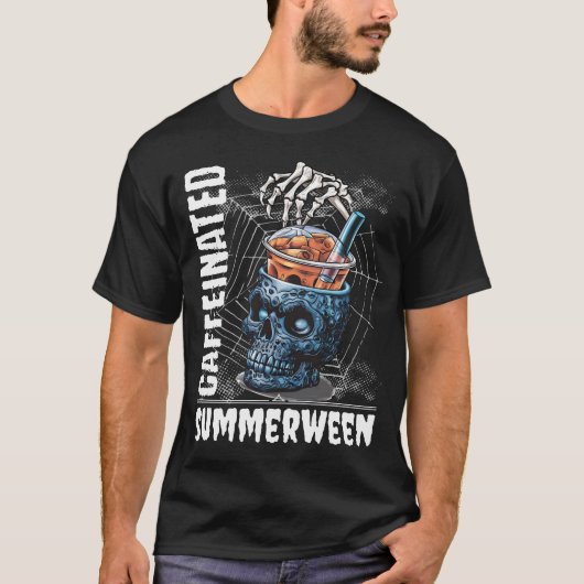 T-shirt Caffeinated Summerween Skeleton Coffee Halloween (Devant)