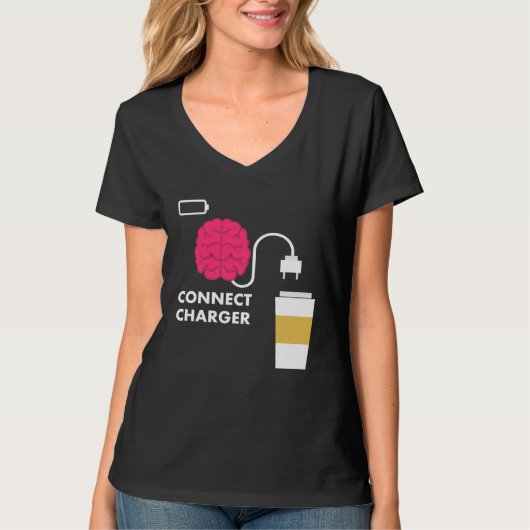 T-shirt Caffeine Connect Charger Coffee Brain Empty Batter (Devant)
