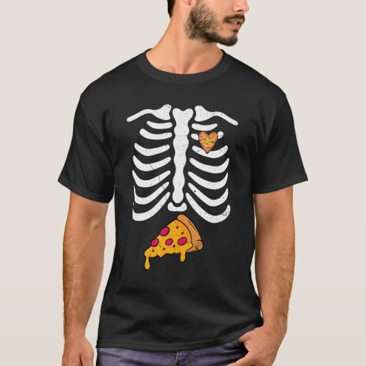 T-shirt Cage de côtes Squelette X Ray Pizza Costume Hallow (Devant)