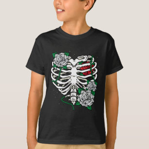 T-shirt Cage De Rib Avec Fleurs Halloween Xray Squelette C