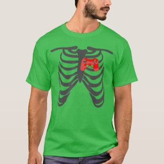 T-shirt Cage thoracique de squelette Gamepad Cœur Cool jeu