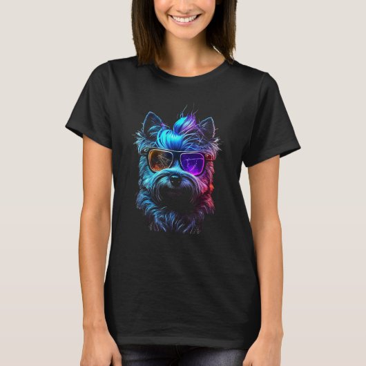 T-shirt Cairn Terrier Dog owner Vaporwave Notorious DJ (Devant)
