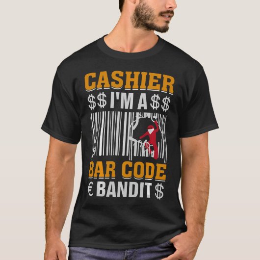T-shirt Caissier Dans Un Voleur De Code-Barres (Devant)