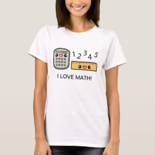 T-shirt Calculatrice et règle mignonnes J'adore les maths