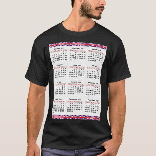 T-shirt Calendrier anglais 2021 (Devant)