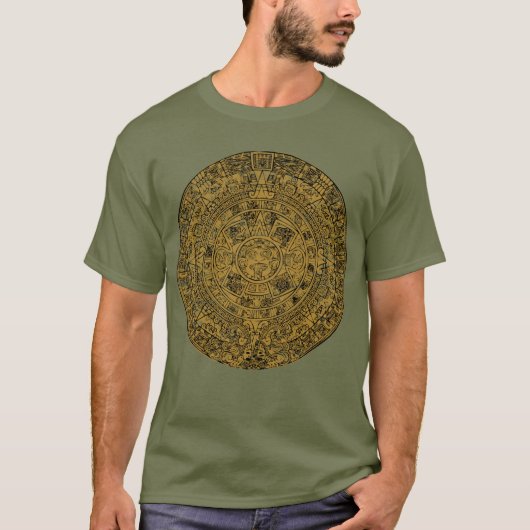 T-shirt Calendrier Aztèque de pierre de soleil vieilli (Devant)