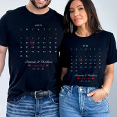 T-shirt Calendrier Couple Anniversaire Saint-Valentin Noir