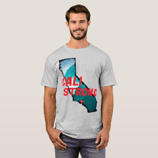 T-shirt CALI STRONG Red Blk CA Outline Ocean Solid Heart (Devant entier)