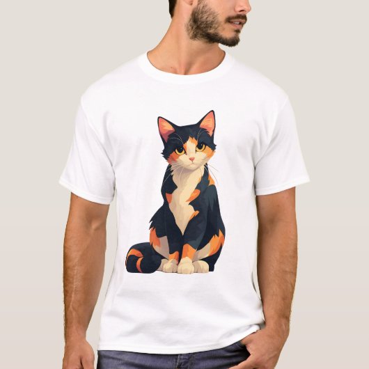 T-shirt Calico Cat Sitting Illustration (Devant)