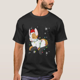 T-shirt Calico Chat Noël Lumières Chat de Noël Chapeau de