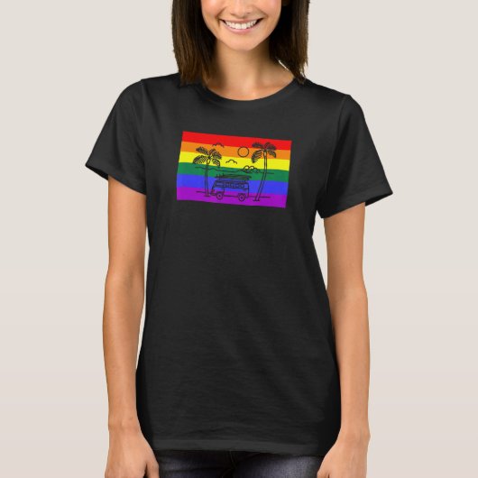 T-shirt California Beach Palm Tree Van Lgbtq Gay pride Fla (Devant)