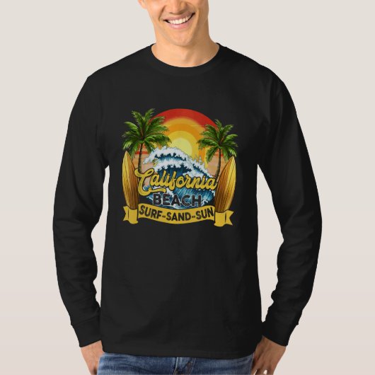 T-shirt California Beach Surf Sand Sun Retro Summer  Men W (Devant)
