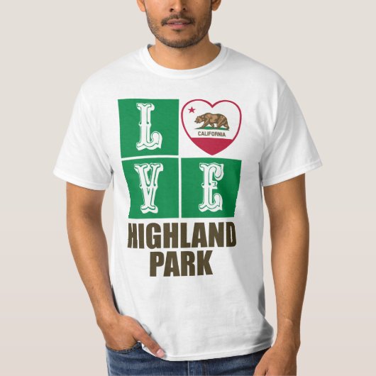 T-shirt California Republic State Flag Heart Highland Park (Devant)