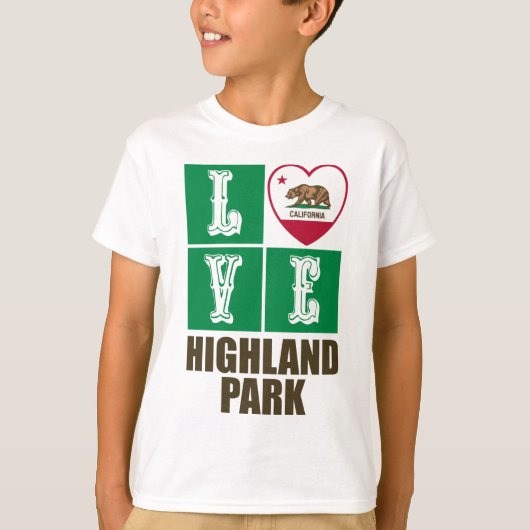 T-shirt California Republic State Flag Heart Highland Park (Devant)
