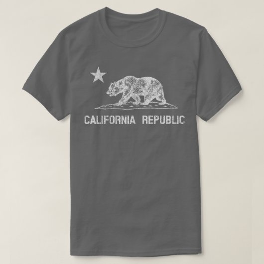 T-shirt California Republic White Distress State Flag Be (Design devant)