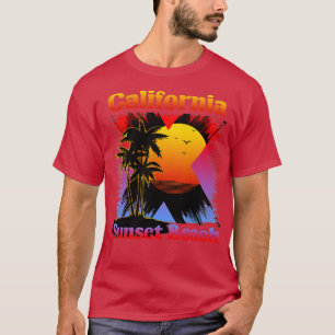 T-shirt California Summer Surf Beach coucher de soleil Vin