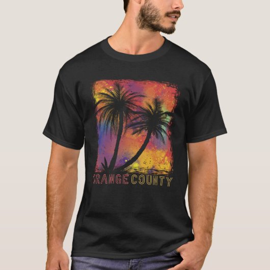 T-shirt California Surfing Retro Palm tree Orange County B (Devant)