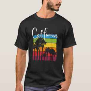 T-shirt Californie Palm Trees Cali Rainbow Sunset State Lo