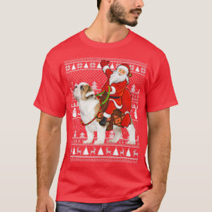 T-shirt Câlins drôles de Père Noël montant un bulldog angl