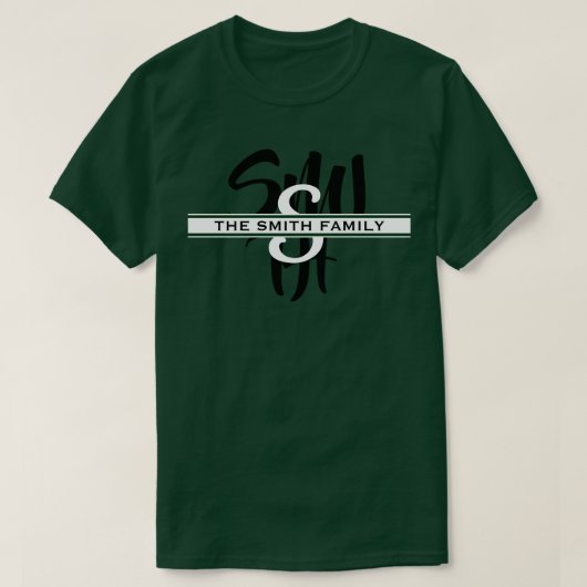 T-shirt Calligraphie Famille Réunion Monogramme Vert foncé (Design devant)