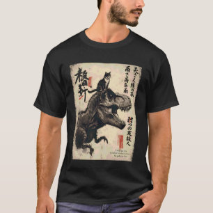 T-shirt Calligraphie japonaise : chat chevauchant un dinos