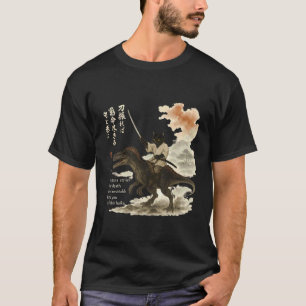 T-shirt Calligraphie japonaise : chat chevauche un dinosau