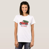 T-shirt Calligraphie Whimsical de Noël Camion Rouge Rustiq (Devant entier)