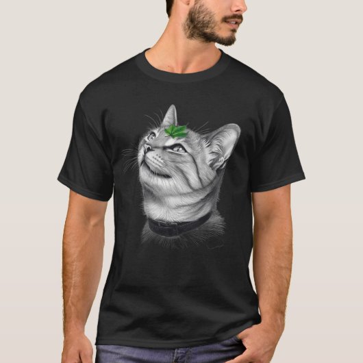 T-shirt Calm White Minimal Cat Leaf Aesthetic Drawing pfp (Devant)