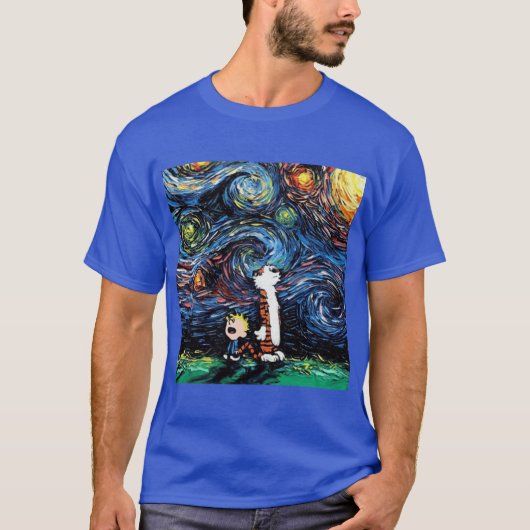 T-shirt calvin hobbes starry night (Devant)