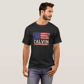 T-shirt Calvin Prénom Chemise Calvin Nom Drapeau américain (Devant entier)