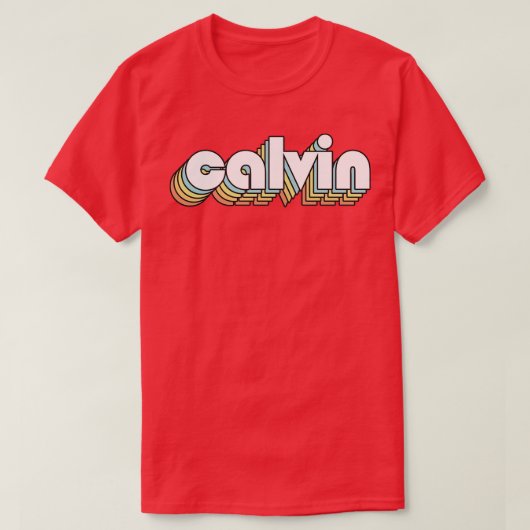 T-shirt Calvin Retro Typographie arc-en-ciel style défraîc (Design devant)