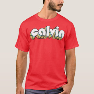 T-shirt Calvin Retro Typographie arc-en-ciel style défraîc