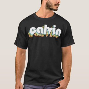 T-shirt Calvin Retro Typographie arc-en-ciel style défraîc