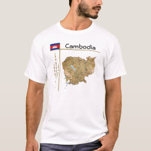 T-Shirt Cambodge Carte + Drapeau + Titre