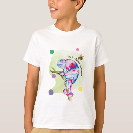 T-shirt Caméléon d'aquarelle et abeille colorés. (Devant)