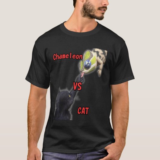 T-shirt Caméléon langue chat noir (Devant)